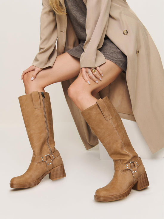 XBKXMK knee high riding boots with chunky heel and wide calf