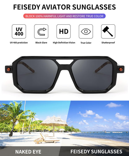 Sunglasses — Feisedy vintage square aviator style with UV400 protection