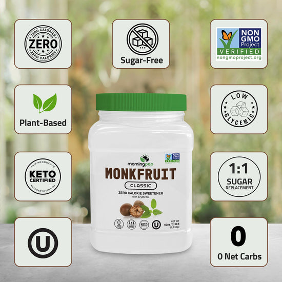 Morning Pep monk fruit sweetener - Classic sugar substitute with zero calories 2.5 lb