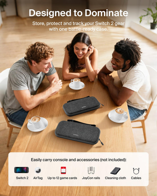Gaming equipment enclosure — Belkin travel bag with AirTag holder and game card pocket