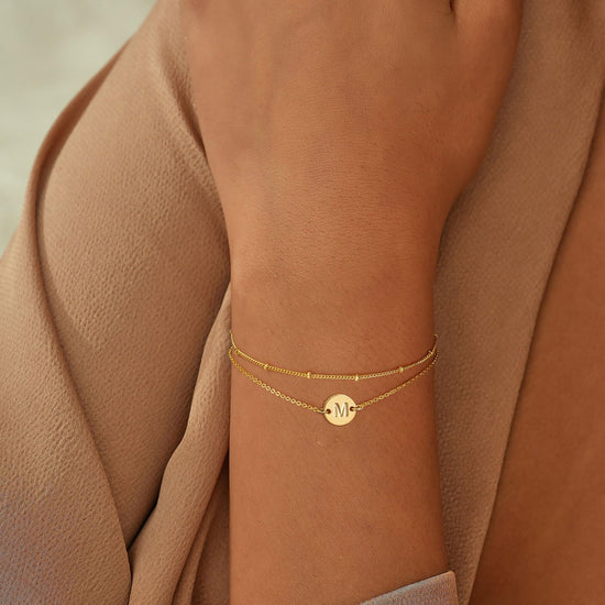 JNZSSWHJJH bracelet — 18K gold plated initial letter charm bracelet