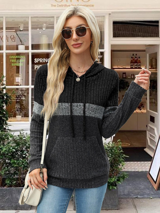 MixShe women’s color block knit hoodie — casual long sleeve pullover with pocket