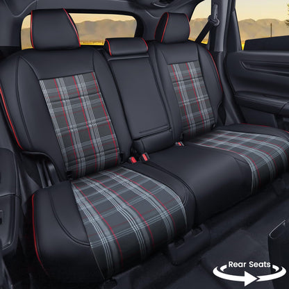 HKZ Fit CRV car seat covers - Leather in Scottish style black/red for Honda CR-V 2023-2026 models