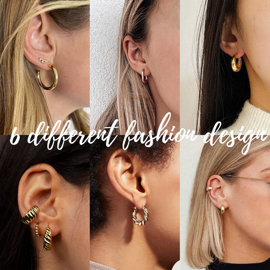 Earring set — 6 pairs of gold plated chunky open twisted hoops