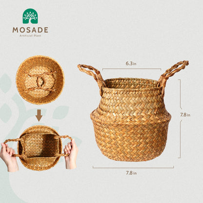 MOSADE artificial olive tree - handmade seagrass basket with artificial flowers