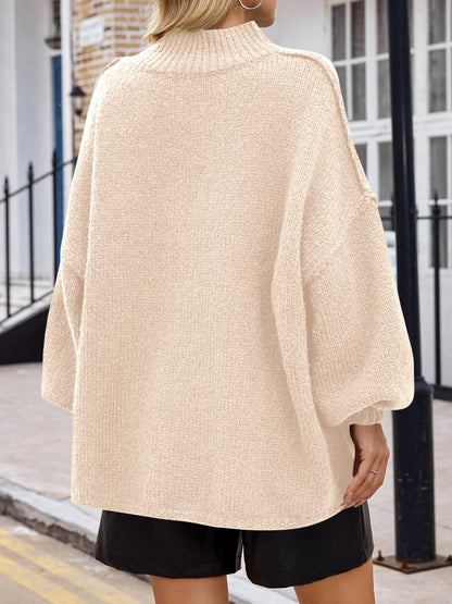 Sweater — Oversized mock neck batwing long sleeve ribbed knit tunic by Saodimallsu
