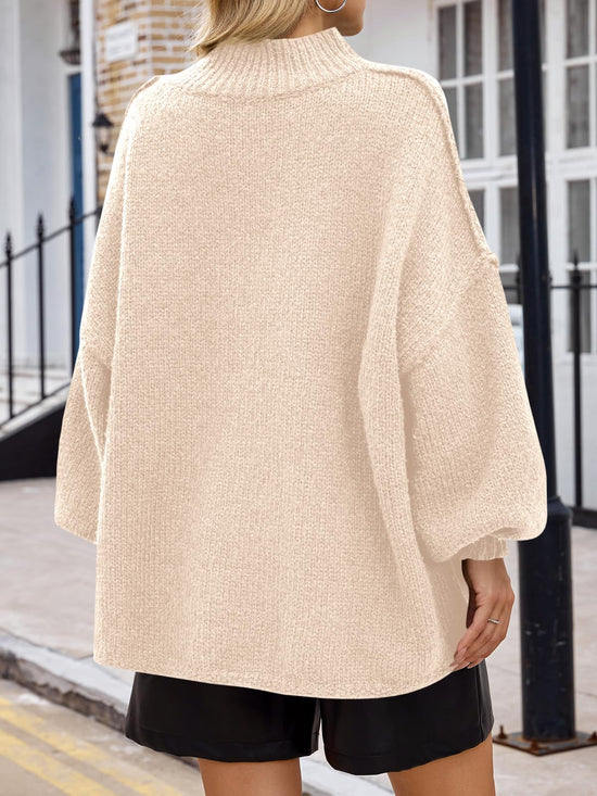 Sweater — Oversized mock neck batwing long sleeve ribbed knit tunic by Saodimallsu