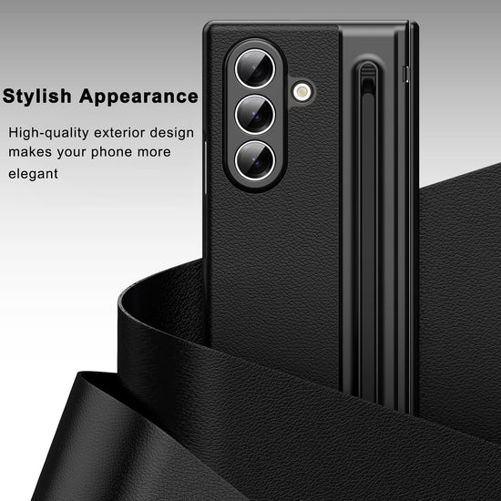 HOULEE for Samsung Galaxy Z Fold 7 Case with Built-in Screen Protector & Hinge Protection and S Pen, Premium Leather All-Inclusive Protective Phone Cover for Galaxy Z Fold 7- Black
