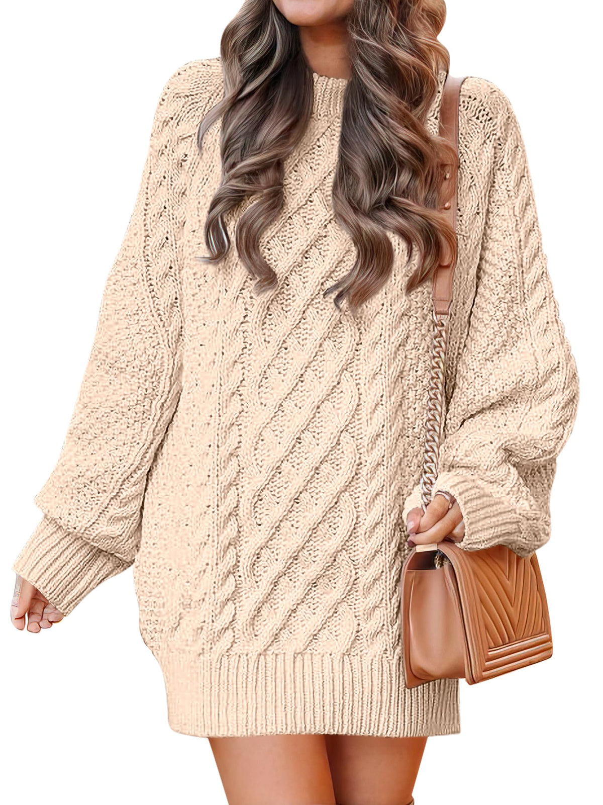 ANRABESS sweater dress — oversized cable knit with long sleeves
