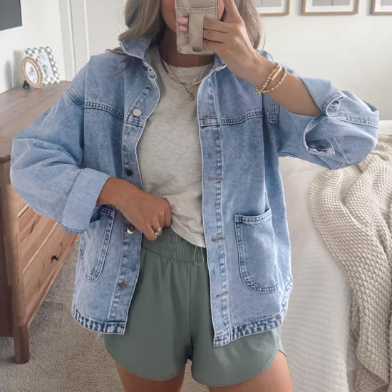 Hixiaohe coat - oversized denim jacket with pockets for women