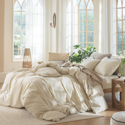 BED_LINEN_SET — 100% washed cotton duvet cover set with linen-like texture