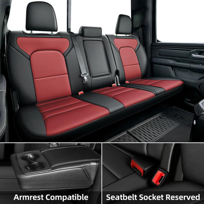 AOMSAZTO vehicle seat cover — Custom fit faux leather for Ram 1500 2019-2025 Black and Red full set