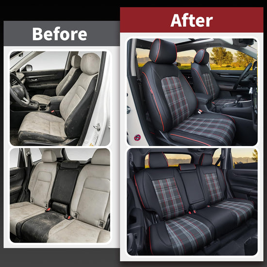 HKZ Fit CRV car seat covers - Leather in Scottish style black/red for Honda CR-V 2023-2026 models