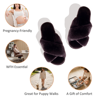 Crazy Lady fuzzy memory foam slippers with cross band design