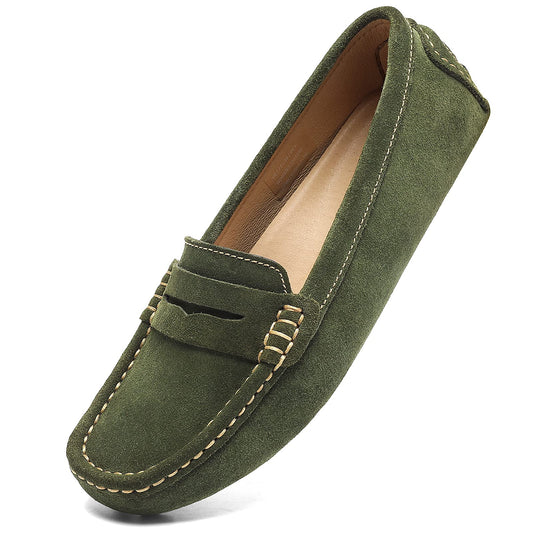 Osslue women's suede leather loafers — retro slip-on fashion flats