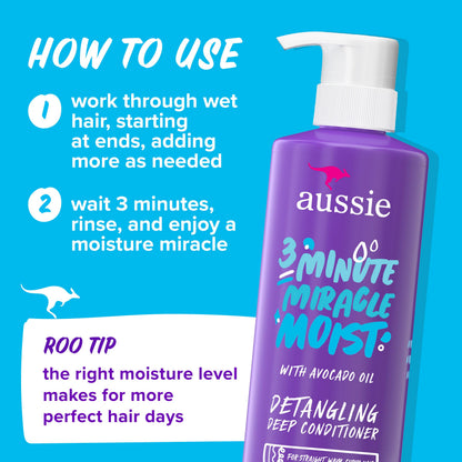 Aussie Miracle Moist shampoo and conditioner — paraben-free with avocado and jojoba oil