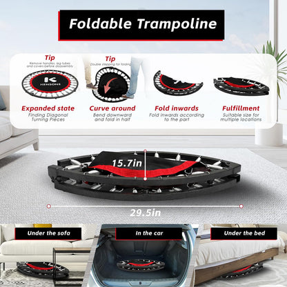 KENSONE foldable mini trampoline with adjustable foam handle, max load 450 lbs