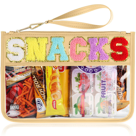 Snack bag - Clear chenille varsity letter pouch with zipper, waterproof nylon tote for women girls