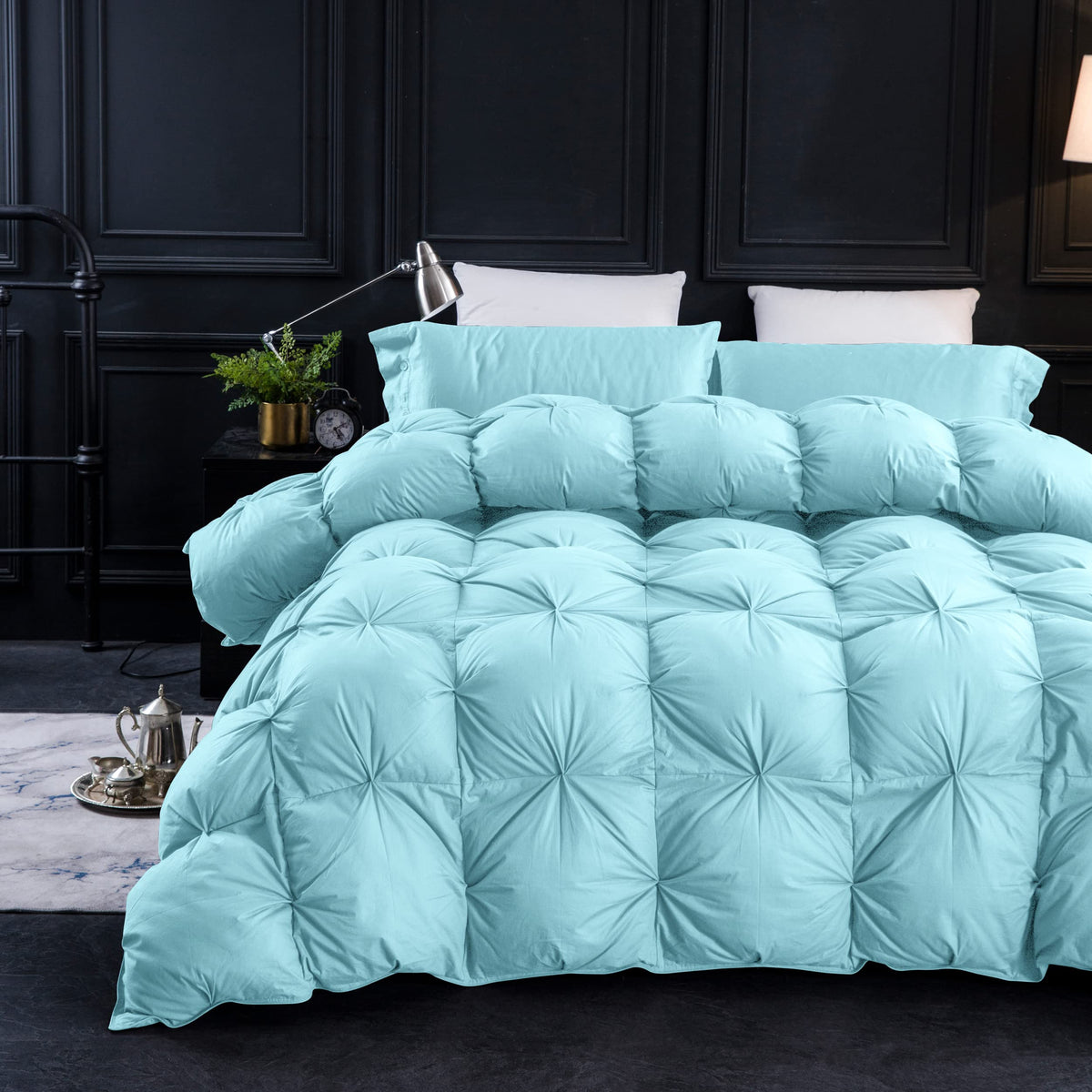 King size duvet insert — 750+ fill power, 1200TC cotton, gray comforter with tabs