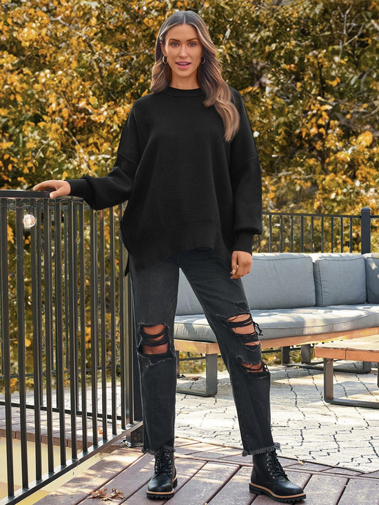 Sweatshirt — Women's oversized batwing design with side slit