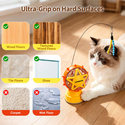 NORMON Cat Treat Dispenser, Ferris Wheel Puzzle Feeder Toy with Teaser Wand