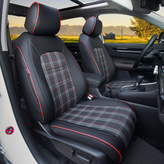 HKZ Fit CRV car seat covers - Leather in Scottish style black/red for Honda CR-V 2023-2026 models