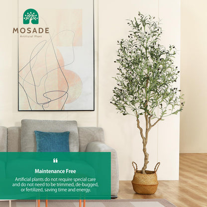 MOSADE artificial olive tree - handmade seagrass basket with artificial flowers