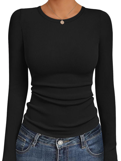 Ekouaer long sleeve shirt - stretchy fitted ribbed base layer tee