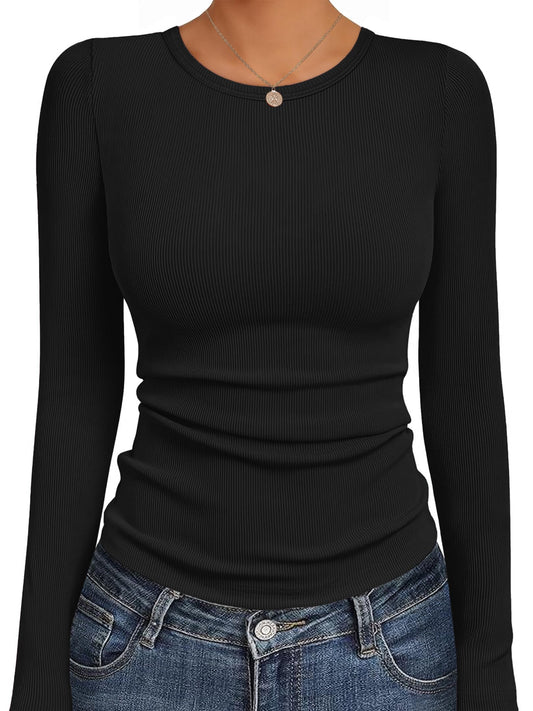 Ekouaer long sleeve shirt - stretchy fitted ribbed base layer tee