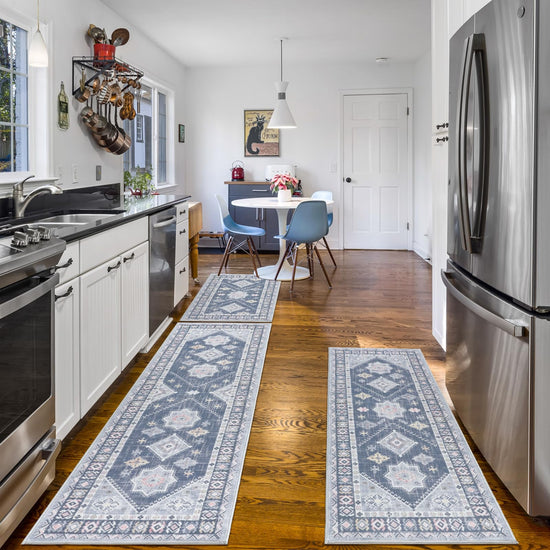 HEBE boho kitchen rug set — washable non-slip mats and runner for home decor