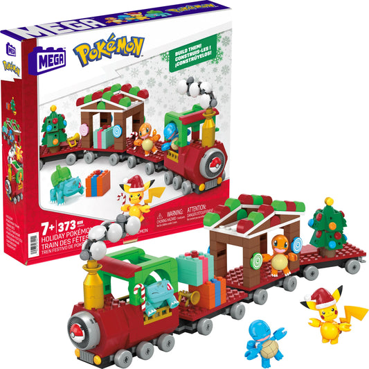 Toy building block set — Pokemon holiday train with 373 pieces and 4 characters