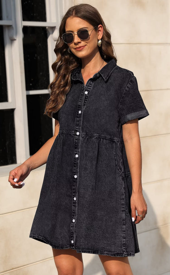 KDF denim dress with pockets - short sleeve babydoll style