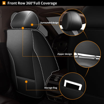 AOMSAZTO vehicle seat cover — Faux leather, waterproof, breathable design in black and grey.