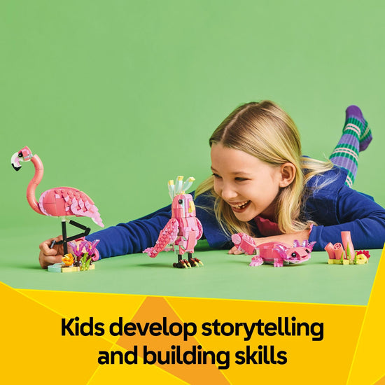 LEGO Creator building blocks — 3 in 1 wild animals set with pink flamingo, cockatoo, axolotl