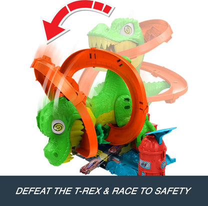 Hot Wheels toy vehicle set — City T-Rex blaze battle with spinning dinosaur eyes