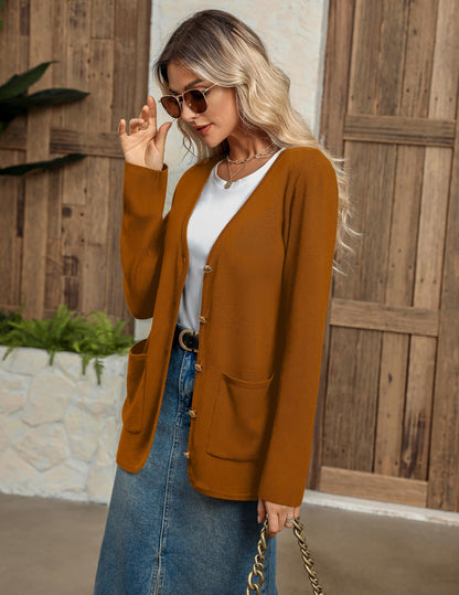 Zeagoo women's v neck button cardigan sweater with pockets.
