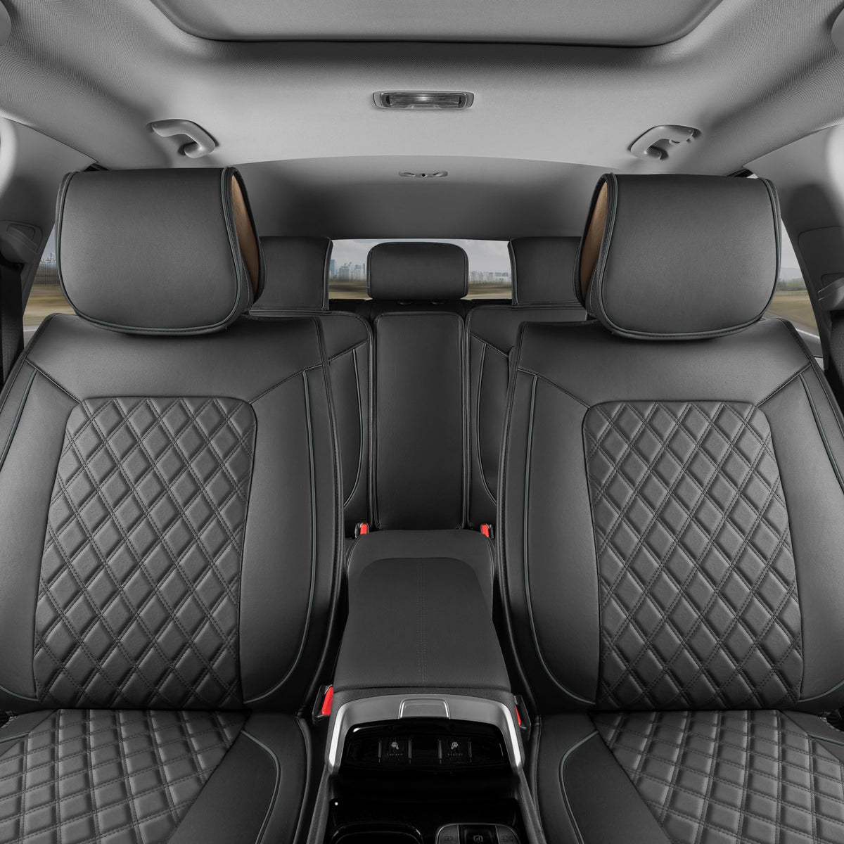 Vehicle seat cover — MotorBox prestige edition leather seat cover set in black and gray