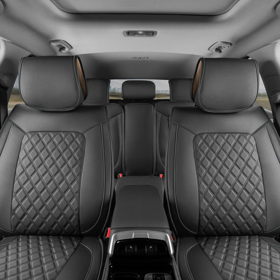 Vehicle seat cover — MotorBox prestige edition leather seat cover set in black and gray