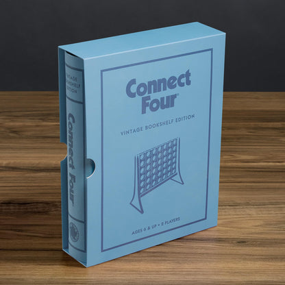Connect Four vintage bookshelf edition — fabric-wrapped book box display