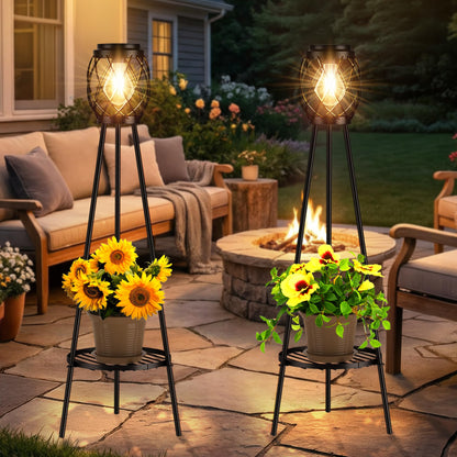 MXwcy solar lamps with plant stands 2 pack