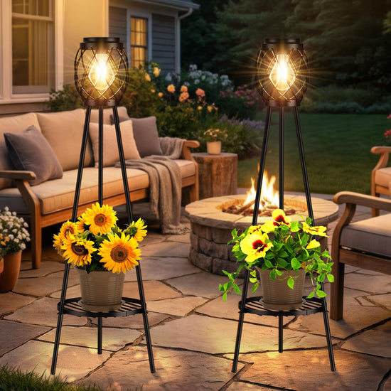 MXwcy solar lamps with plant stands 2 pack