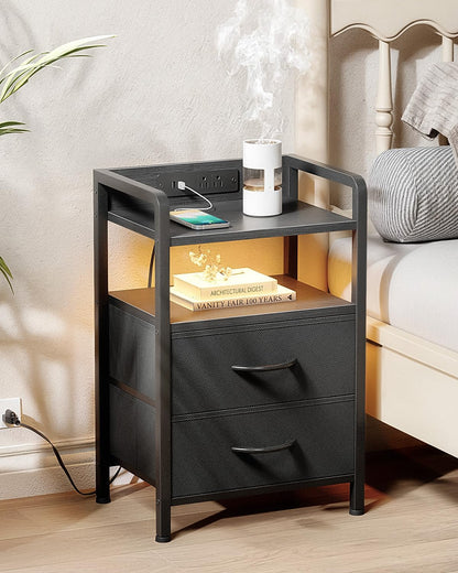 Lazzanto night stand with charging station and LED light strip