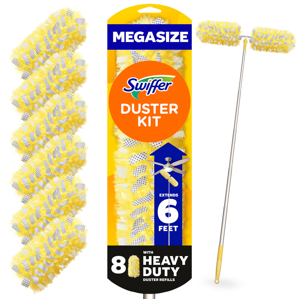 Swiffer duster kit — heavy duty starter kit with 8 refills and 6 ft extendable handle