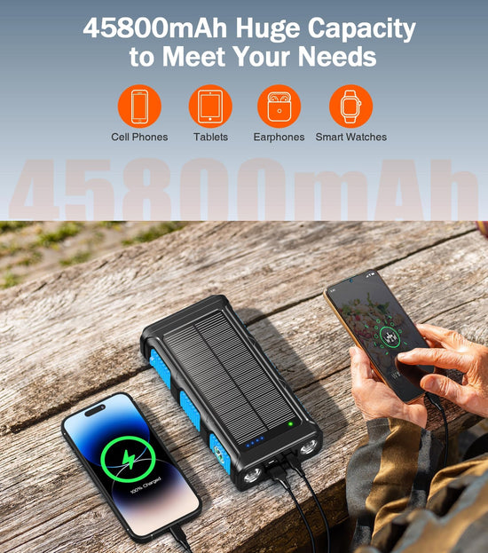 GOODaaa power bank — 45800mAh with built-in hand crank and solar charging