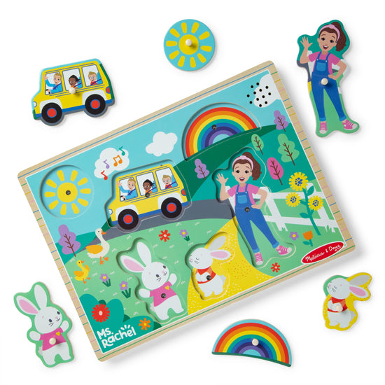 Melissa & Doug® Ms. Rachel™ wooden song peg puzzle — light-activated sound puzzle for toddlers ages 2-5 years