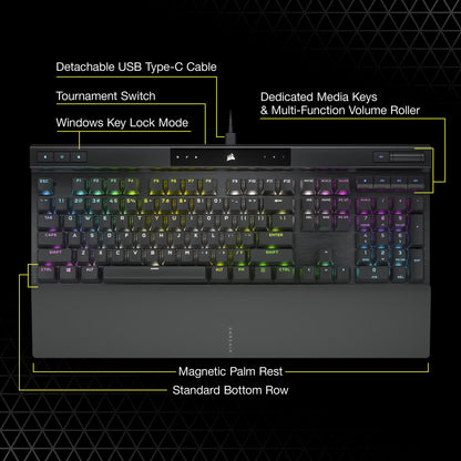 Corsair K70 RGB mechanical keyboard — USB passthrough and media controls