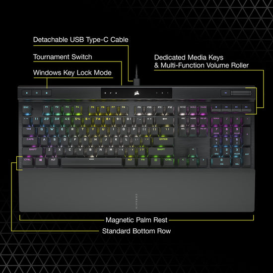 Corsair K70 RGB mechanical keyboard — USB passthrough and media controls