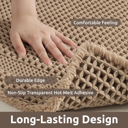 AMOAMI bath mat — absorbent and non-slip with tassels, machine washable, 17x24 beige