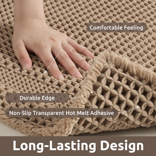 AMOAMI bath mat — absorbent and non-slip with tassels, machine washable, 17x24 beige