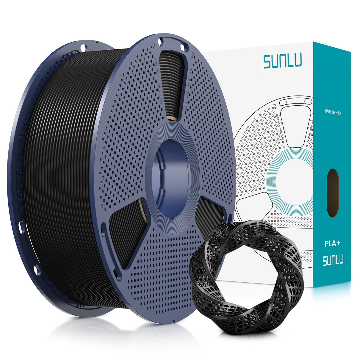SUNLU PLA Plus filament - 1.75mm black 1kg spool with dimensional accuracy +/- 0.02 mm